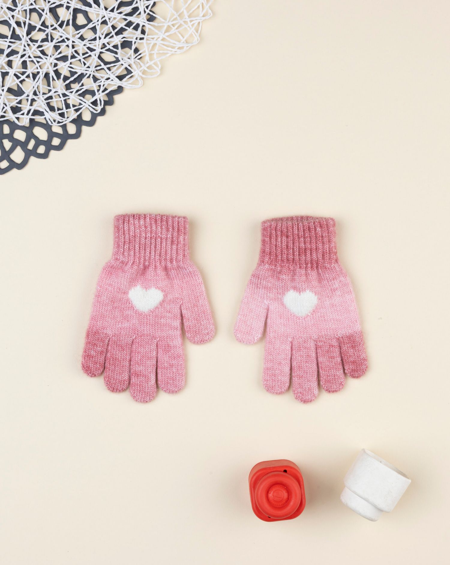 παιδικά γάντια ροζ με καρδούλα για κορίτσι