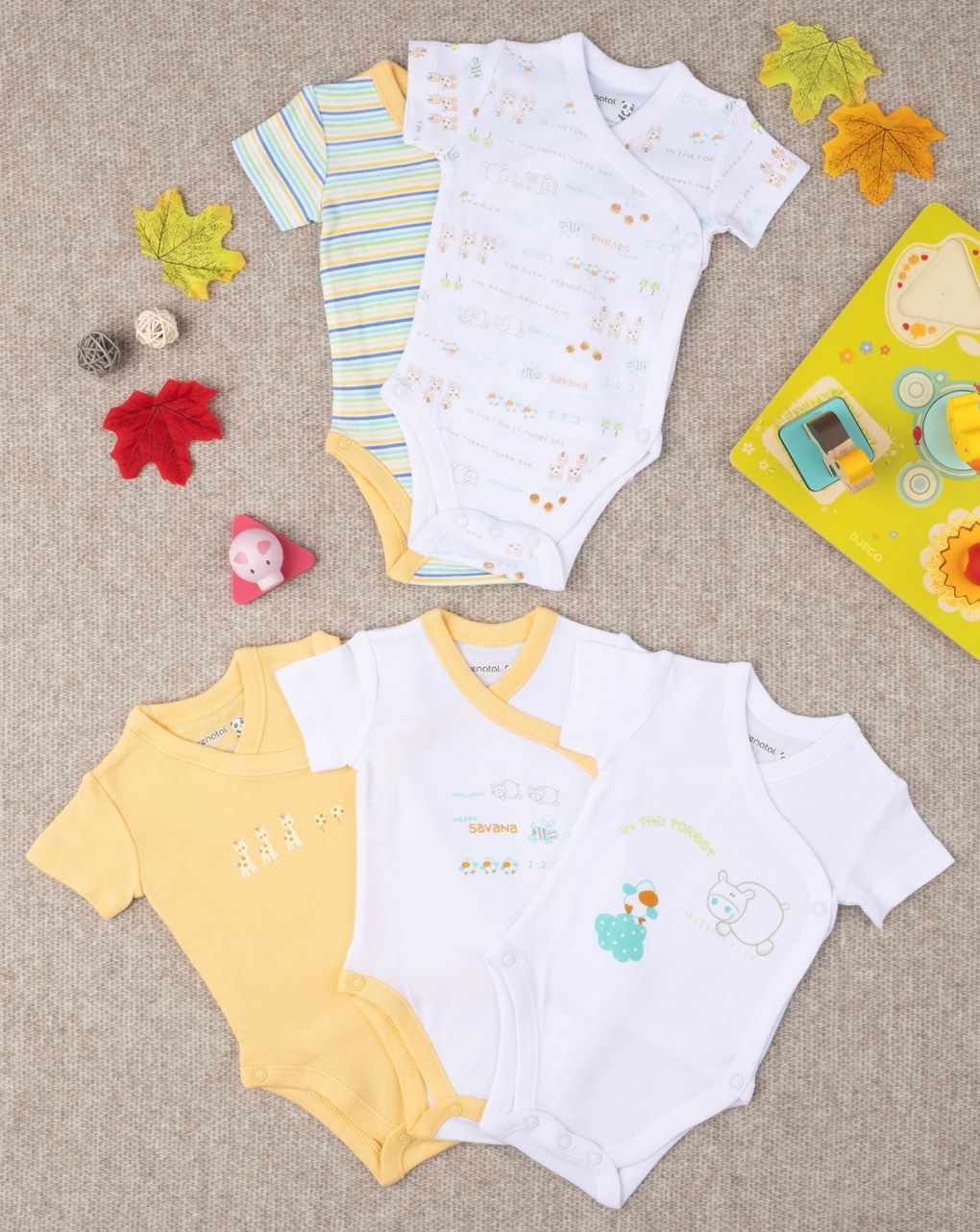 βρεφικά κορμάκια πακέτο x5 με ζωάκια για αγόρι