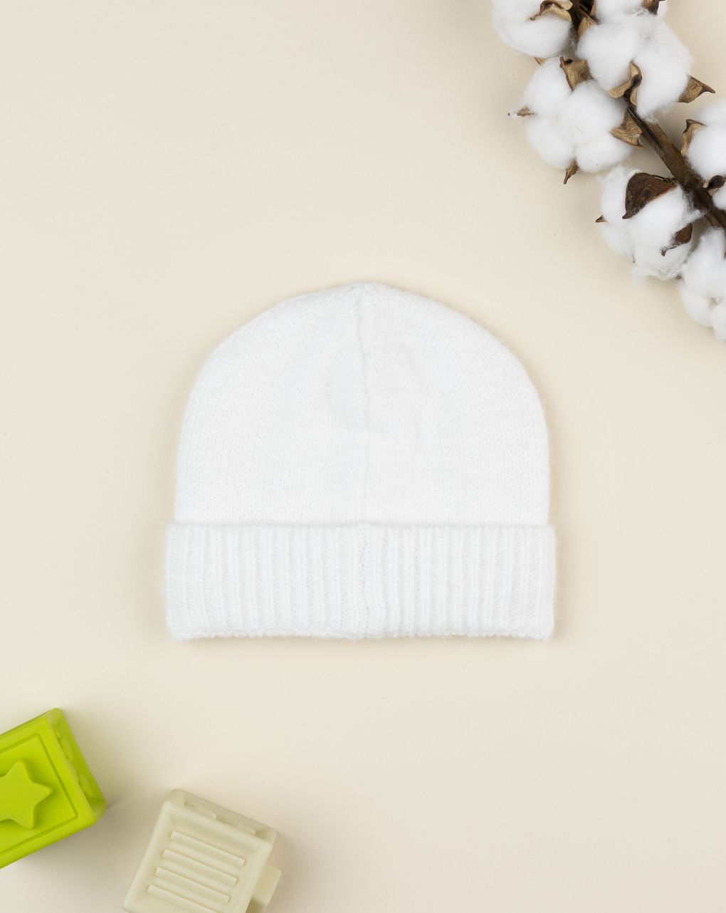 βρεφικό σκουφάκι πλεκτό λευκό με φιογκάκι για κορίτσι - Prénatal