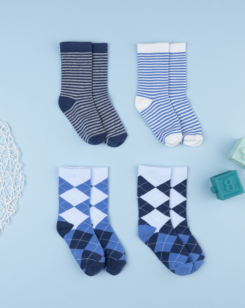 παιδικά καλτσάκια πακέτο x4 με ριγέ/καρό για αγόρι - Prénatal