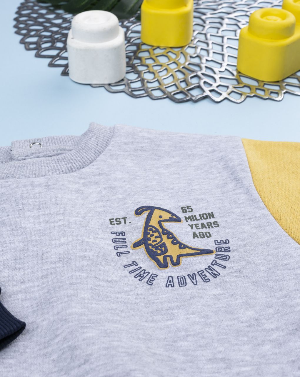 βρεφική μπλούζα φούτερ γκρι με δεινόσαυρο για αγόρι - Prénatal