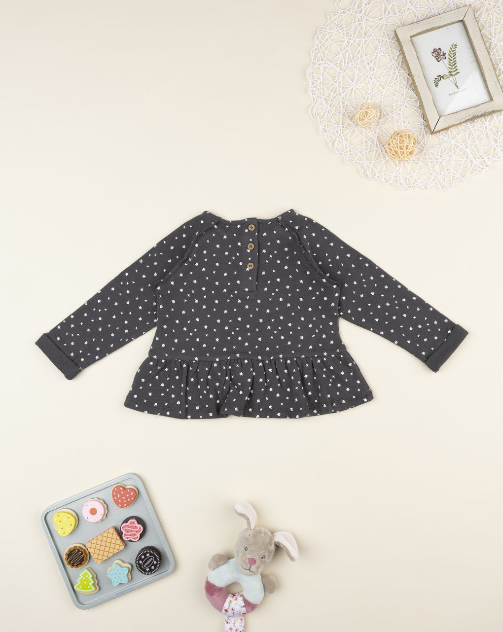 βρεφική μπλούζα γκρι με καρδούλες για κορίτσι - Prénatal