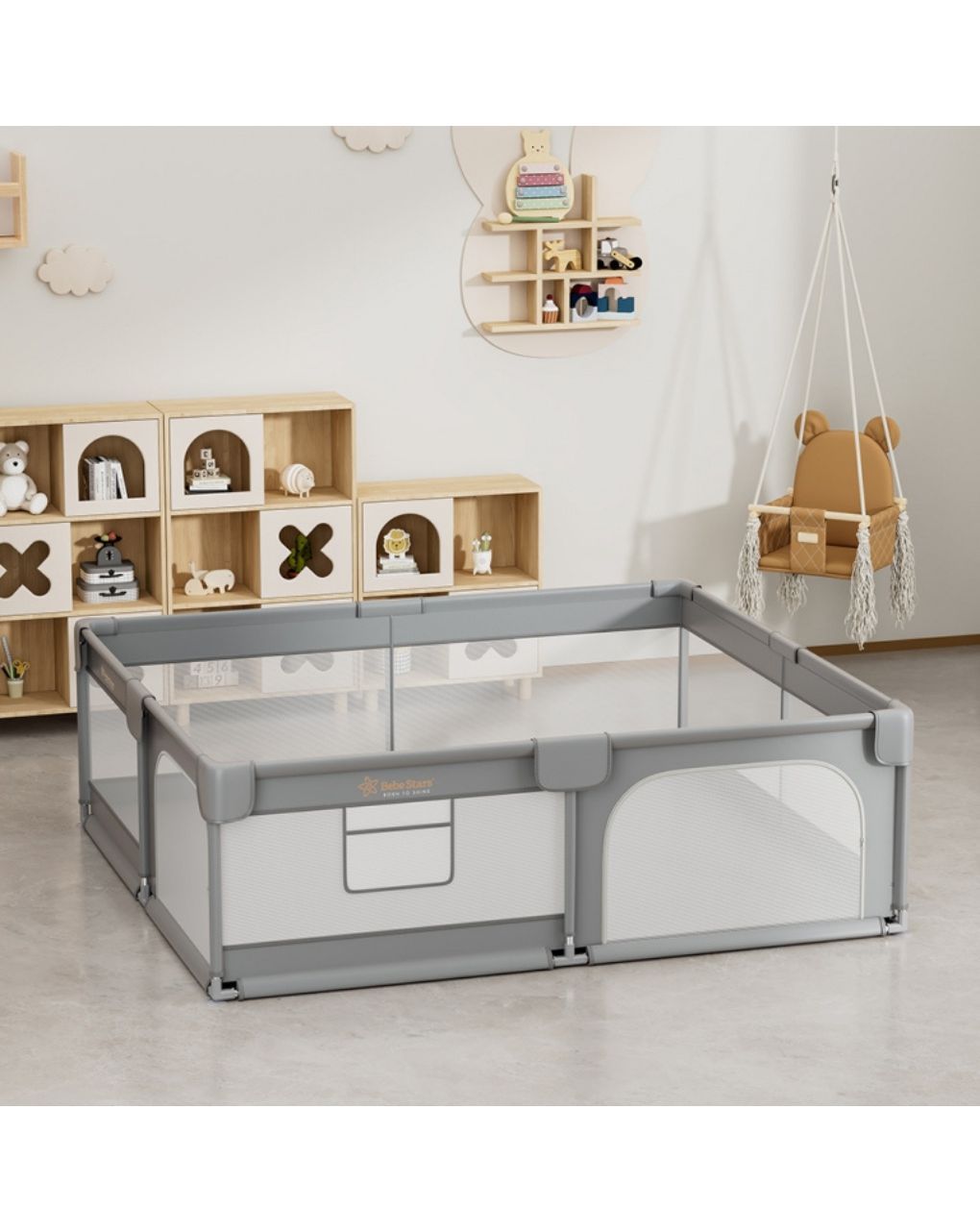 Bebe stars πάρκο για μωρά ορθογώνιο 180x200cm playzen grey 880-200 - Bebe Stars
