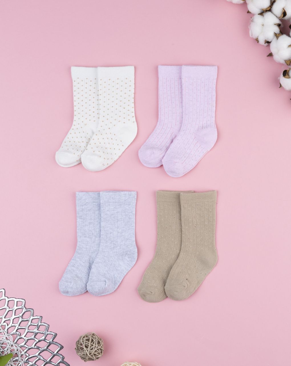 βρεφικά καλτσάκια πακέτο x4 πουά για κορίτσι