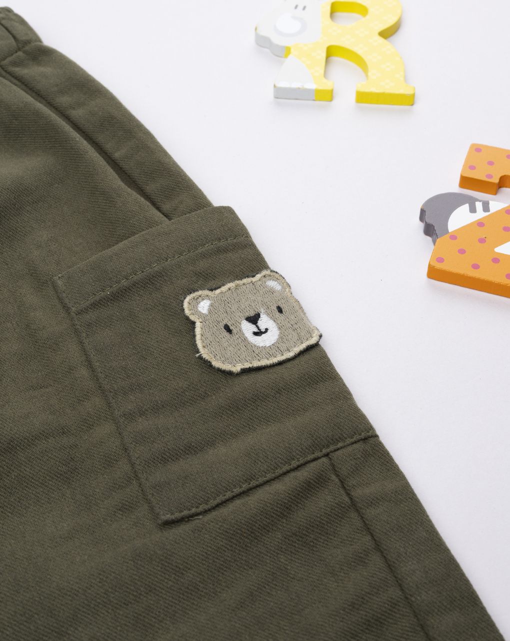βρεφικό παντελόνι χακί με αρκουδάκι για αγόρι - Prénatal