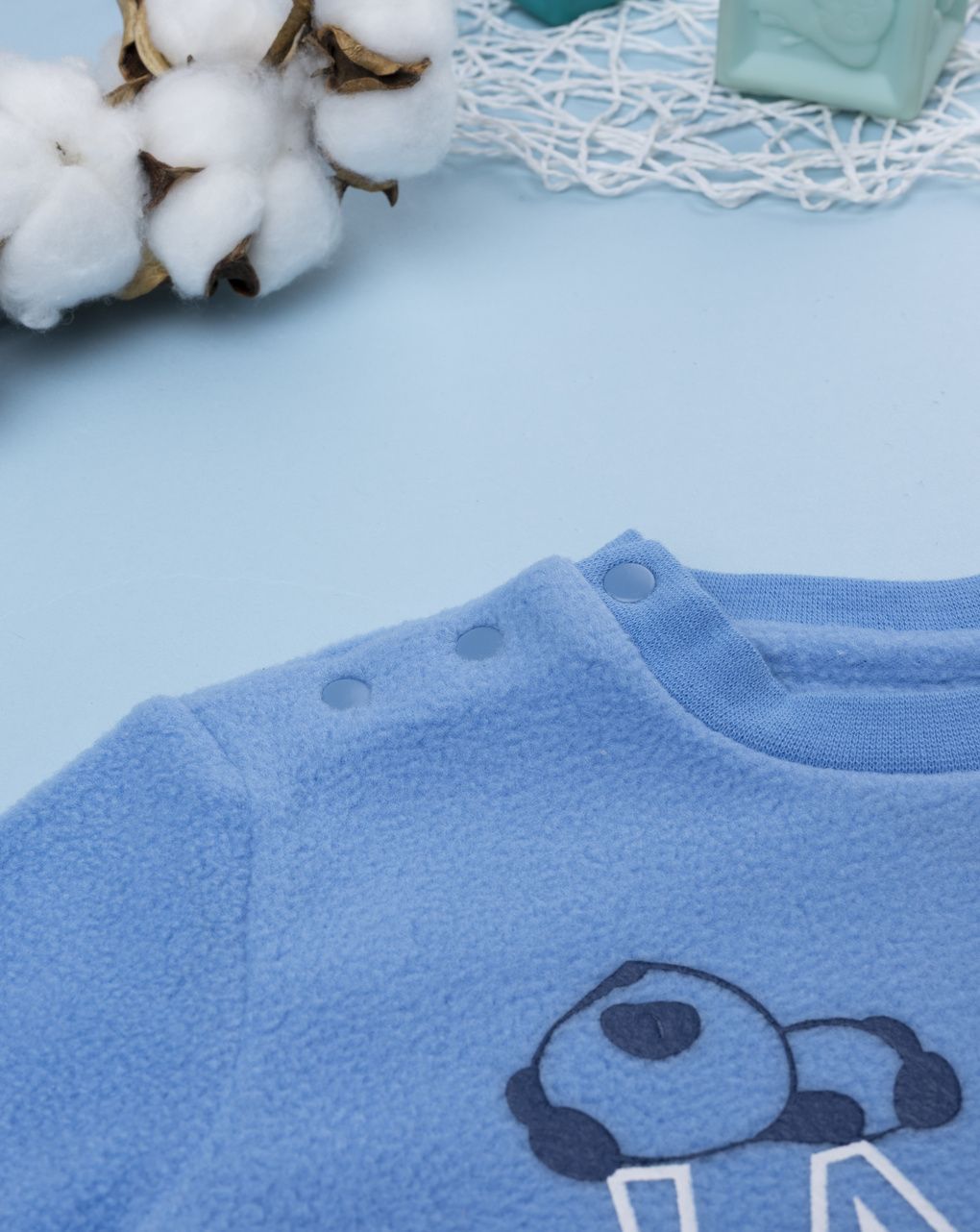 βρεφική πιτζάμα fleece γαλάζια με πάντα για αγόρι - Prénatal