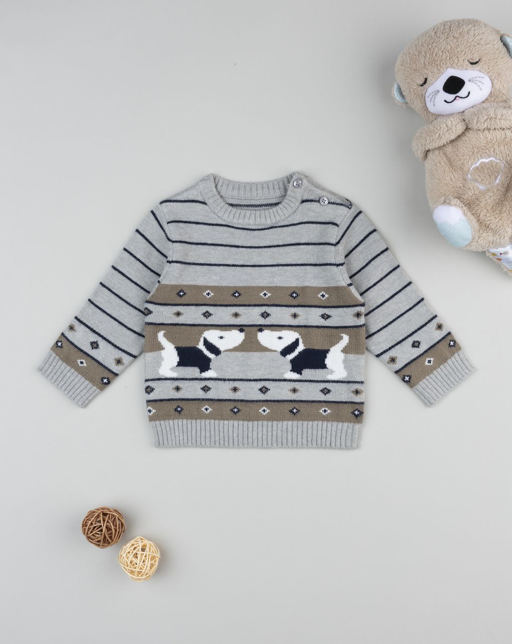 βρεφικό πουλόβερ γκρι με σκυλάκια για αγόρι