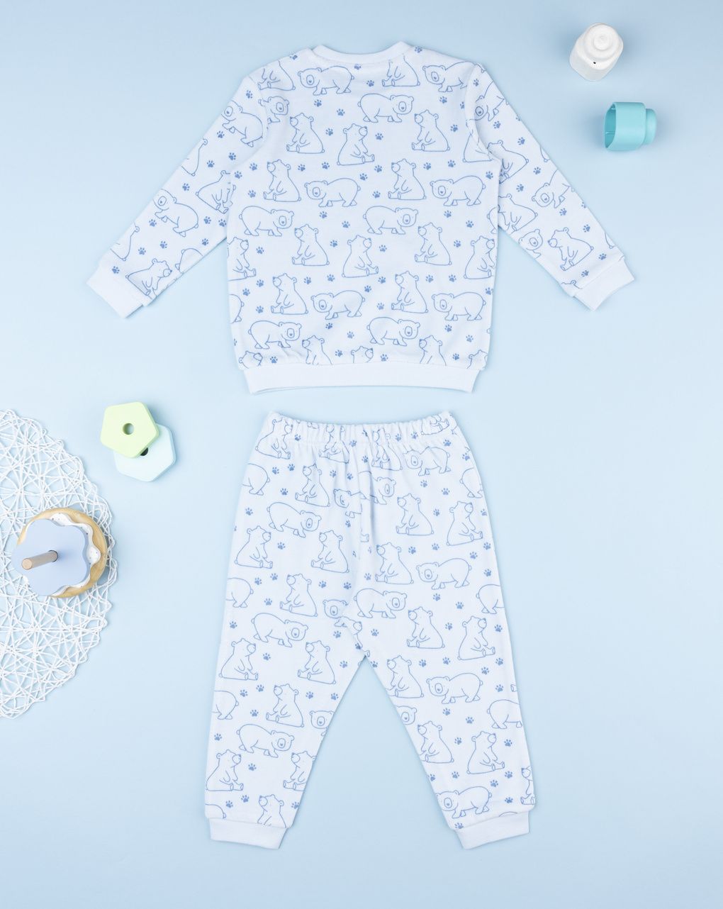 βρεφική πιτζάμα σενίλ γαλάζια με αρκουδάκια για αγόρι - Prénatal