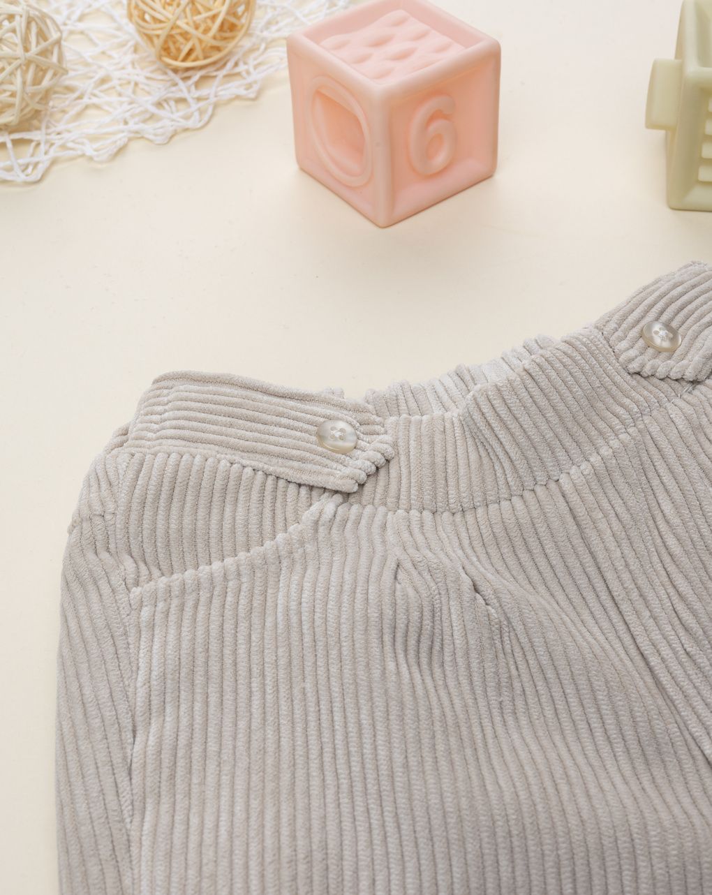 βρεφικό παντελόνι κοτλέ μπεζ με λουλούδια για κορίτσι - Prénatal