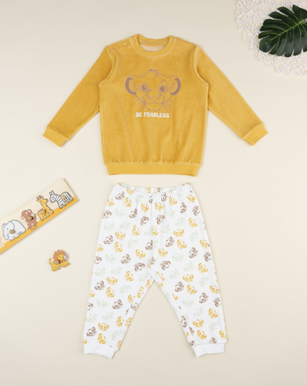 βρεφική πιτζάμα σενίλ πορτοκαλί/λευκή lion king για αγόρι