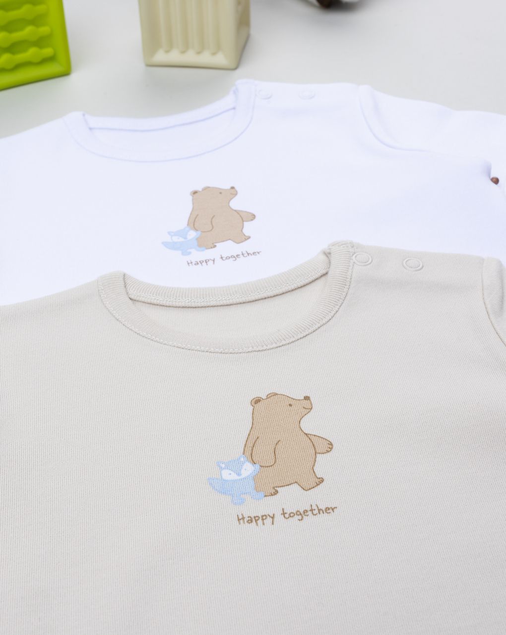 βρεφικά κορμάκια λευκό/μπεζ happy together για αγόρι - Prénatal