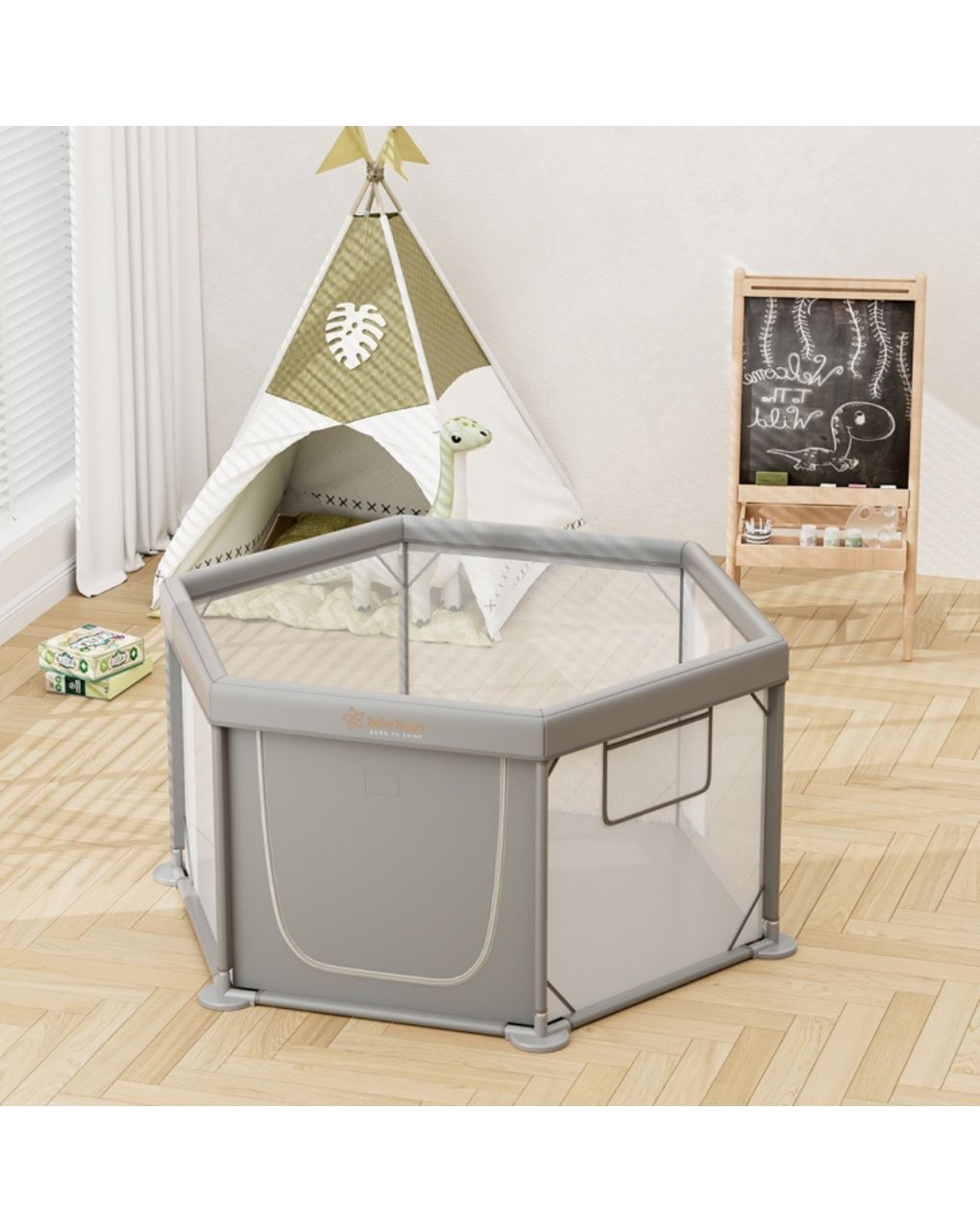 Bebe stars παρκοκρέβατο πολύγωνο nestilo grey 889-100 - Bebe Stars