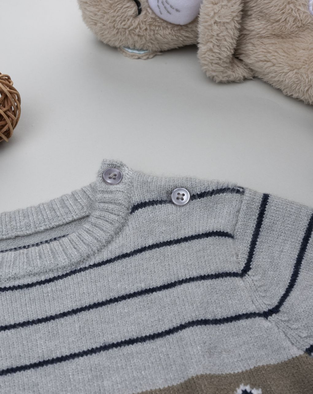 βρεφικό πουλόβερ γκρι με σκυλάκια για αγόρι - Prénatal