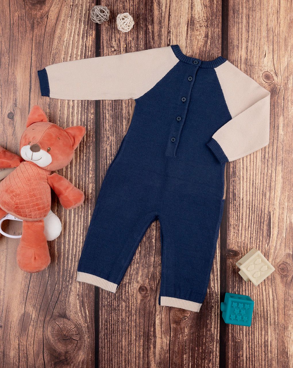 βρεφικό φορμάκι πλεκτό μπλε με αρκουδάκια για αγόρι - Prénatal