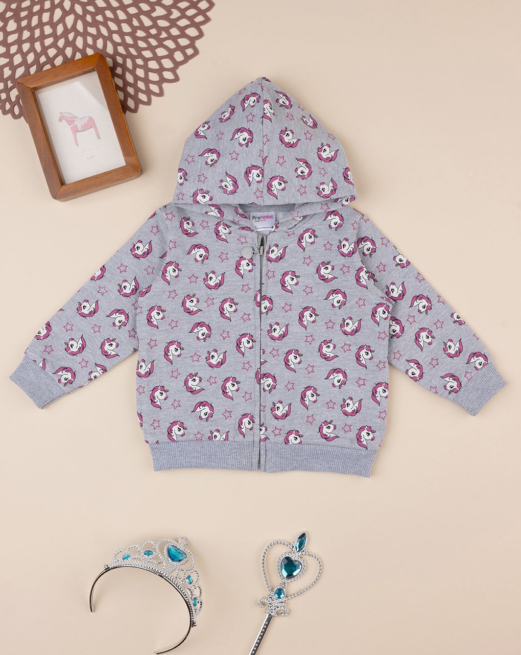 βρεφική ζακέτα φούτερ γκρι με μονόκερους για κορίτσι - Prénatal