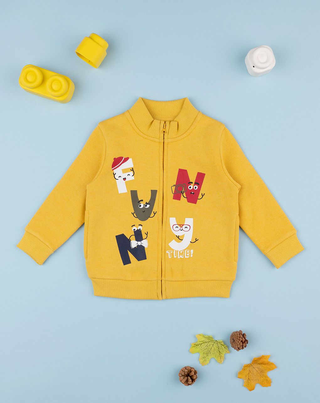 βρεφική ζακέτα φούτερ κίτρινη funny time για αγόρι