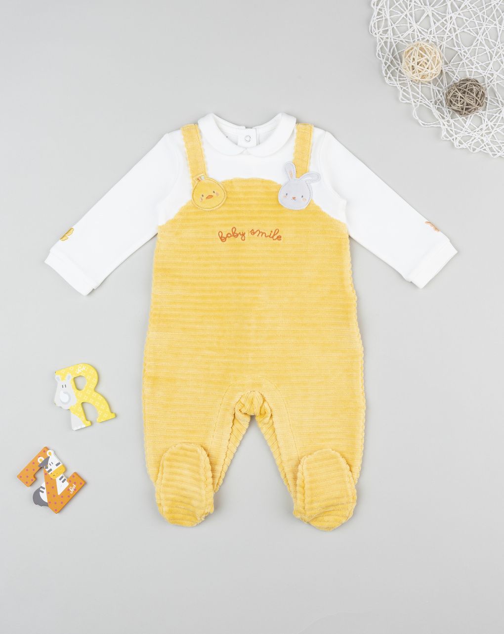 βρεφικό φορμάκι βελουτέ κίτρινο baby smile για αγόρι - Prénatal