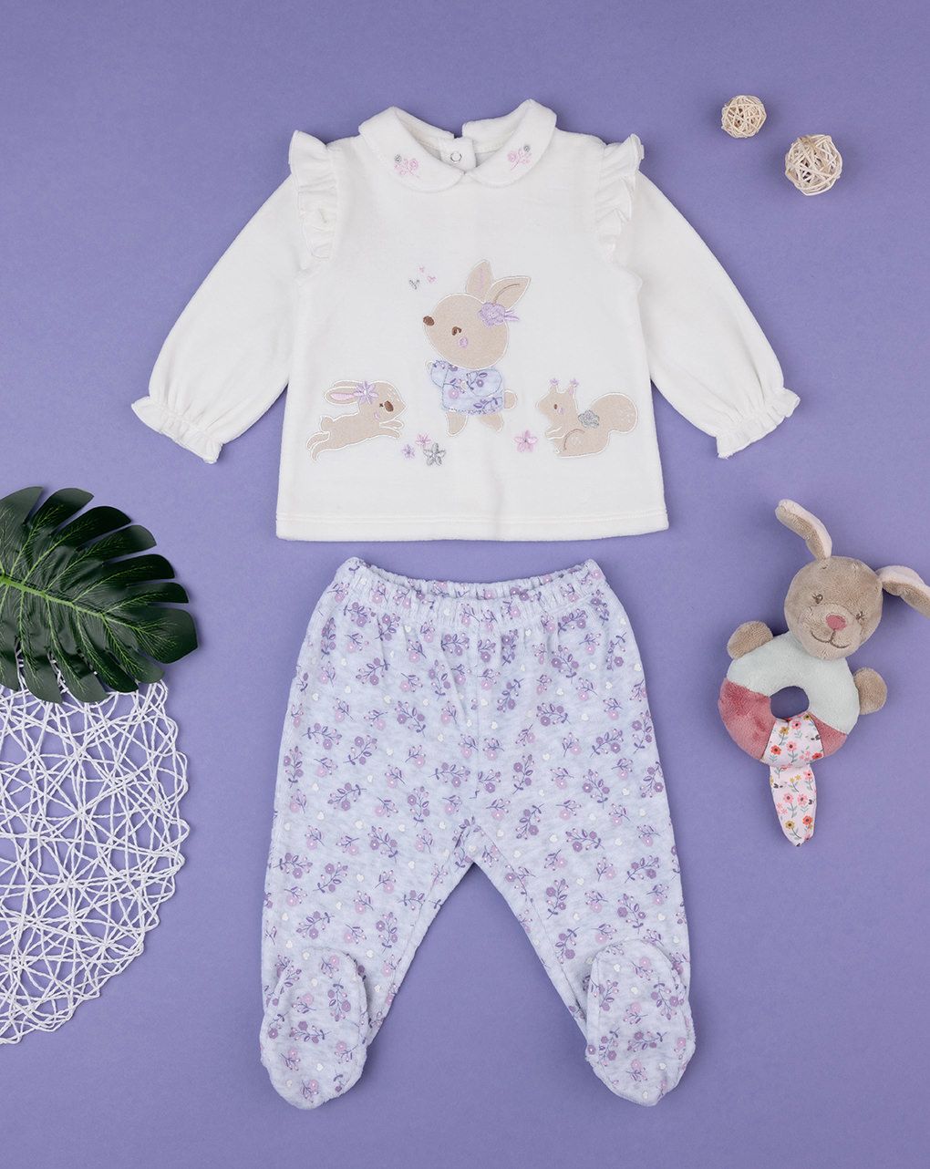 βρεφικό σετ μπλούζα και παντελόνι με λαγουδάκια για κορίτσι
