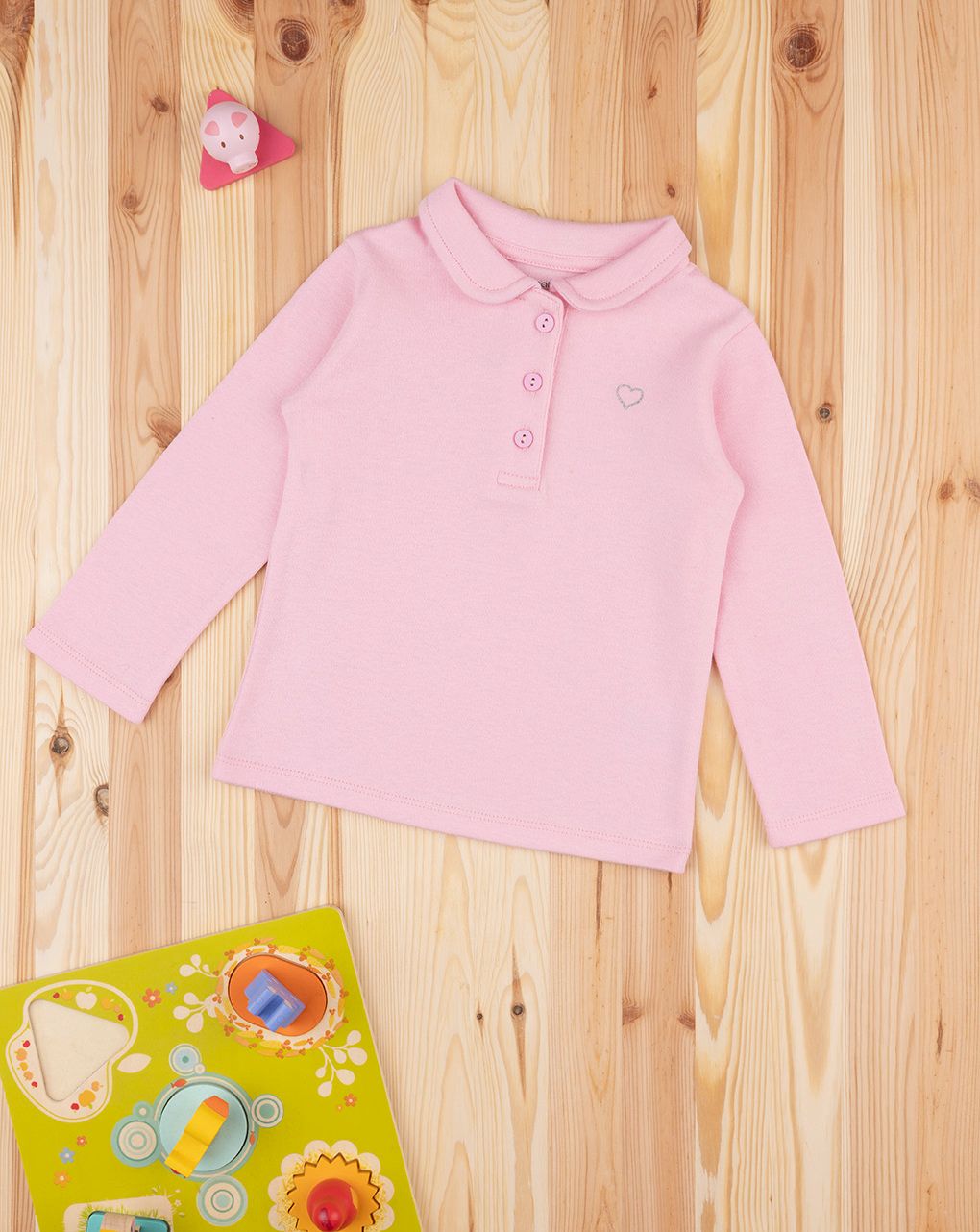 βρεφική μπλούζα πόλο ροζ με καρδιά για κορίτσι