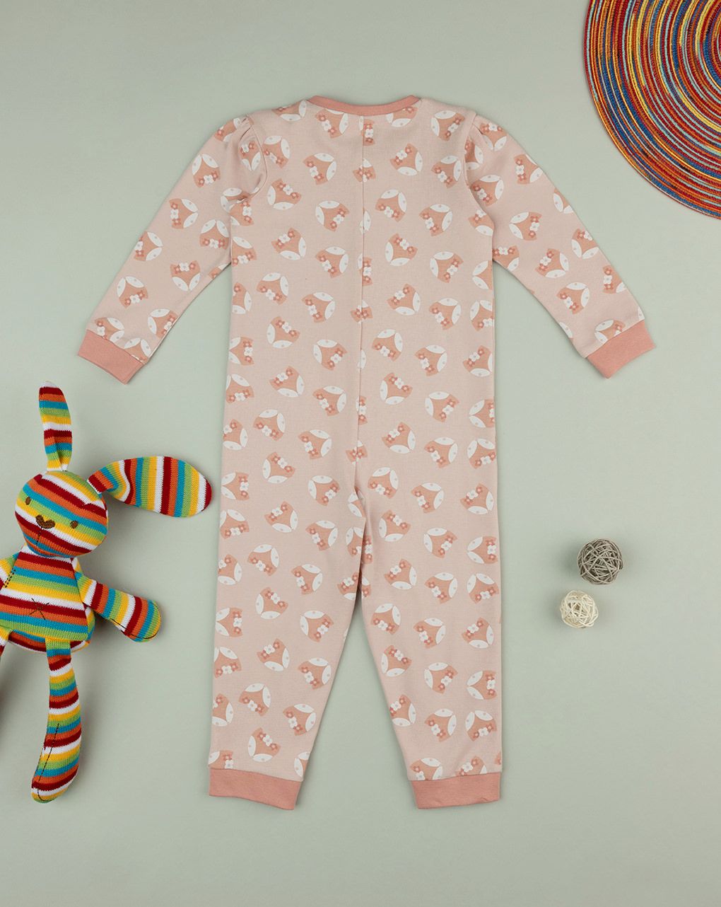 βρεφική ολόσωμη πιτζάμα σομόν με αλεπούδες για κορίτσι - Prénatal