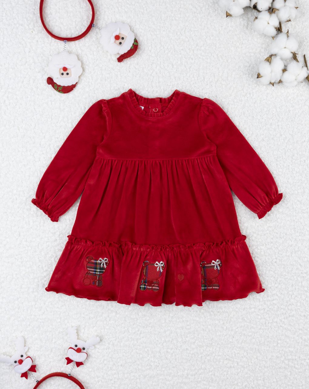 βρεφικό φόρεμα σενίλ κόκκινο classic για κορίτσι