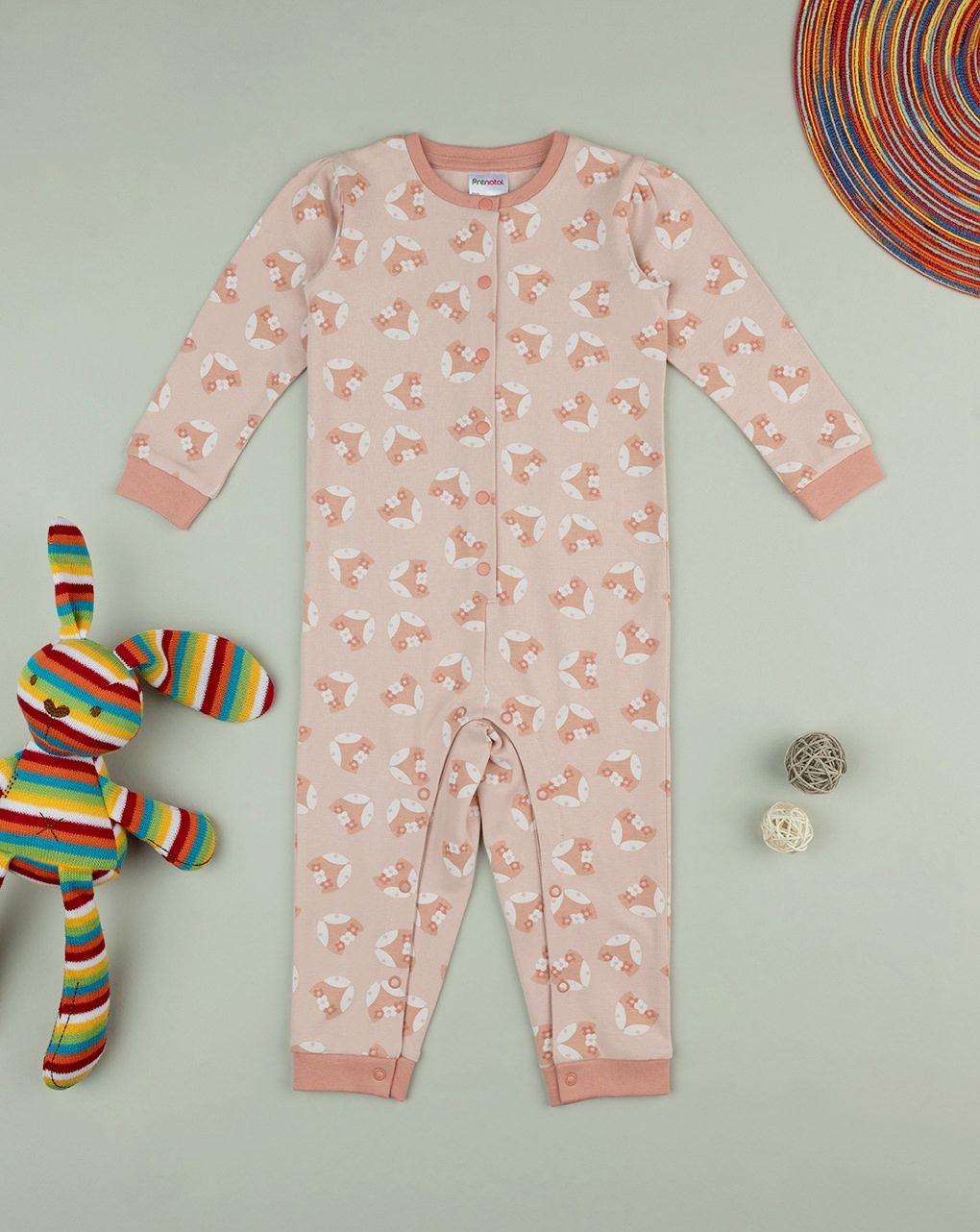 βρεφική ολόσωμη πιτζάμα σομόν με αλεπούδες για κορίτσι