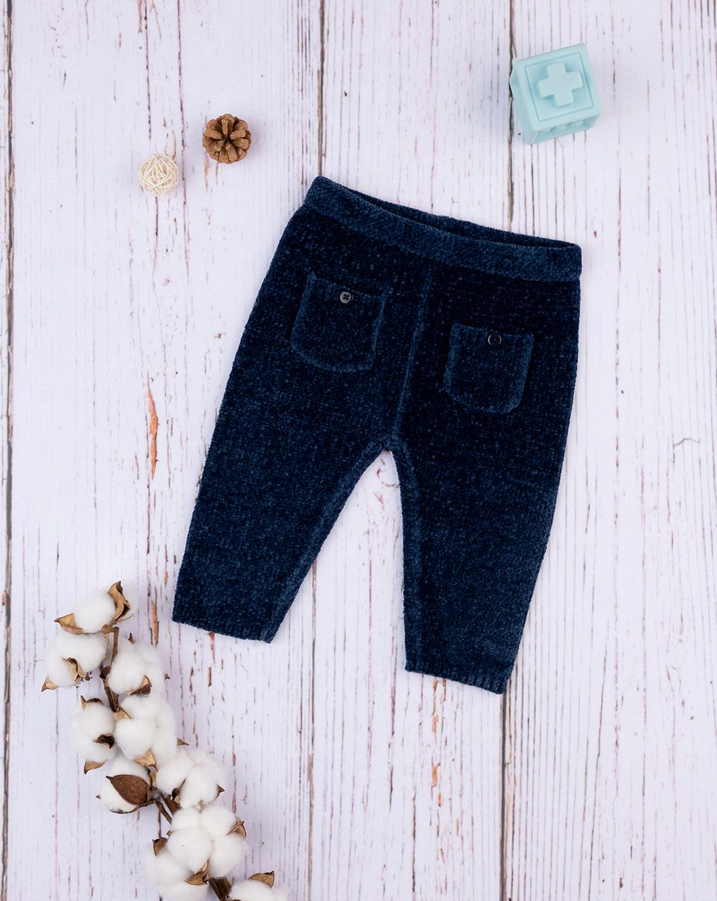 βρεφικό παντελόνι σενίλ μπλε για αγόρι - Prénatal