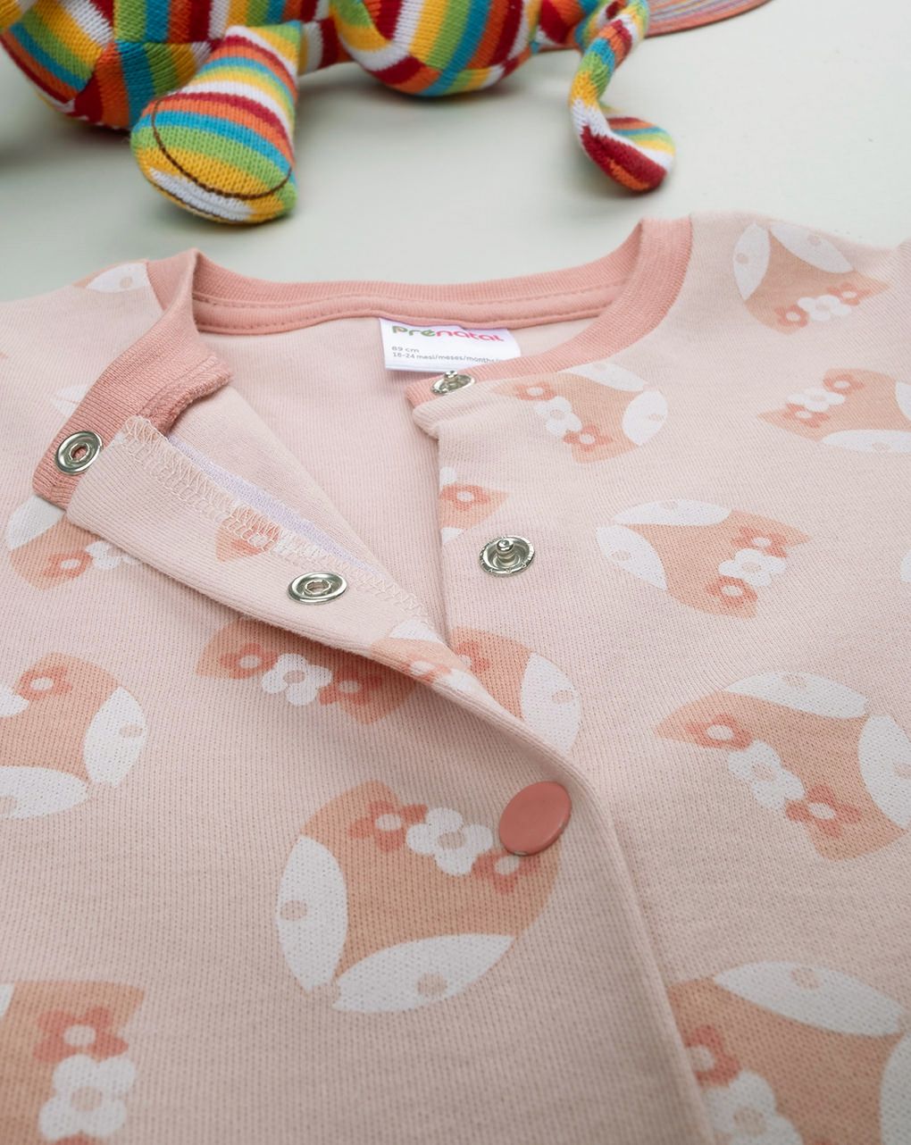 βρεφική ολόσωμη πιτζάμα σομόν με αλεπούδες για κορίτσι - Prénatal