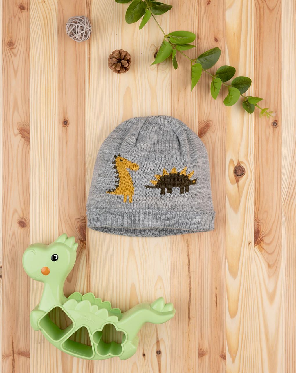 βρεφικό σκουφάκι γκρι με δεινόσαυρους για αγόρι - Prénatal