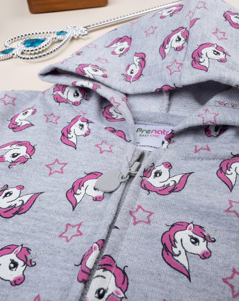 βρεφική ζακέτα φούτερ γκρι με μονόκερους για κορίτσι - Prénatal