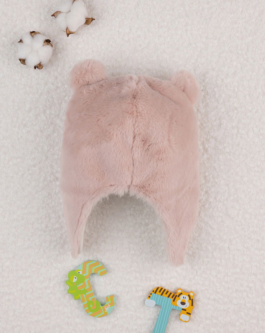 βρεφικό σκουφάκι περουβιανού τύπου ροζ με αρκουδάκι για κορίτσι - Prénatal