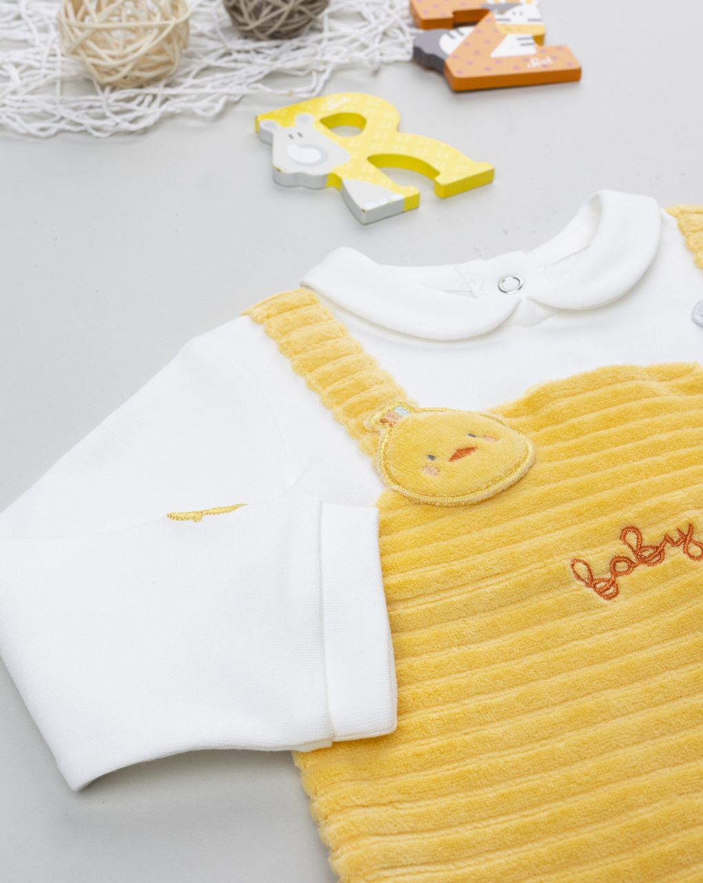 βρεφικό φορμάκι βελουτέ κίτρινο baby smile για αγόρι - Prénatal