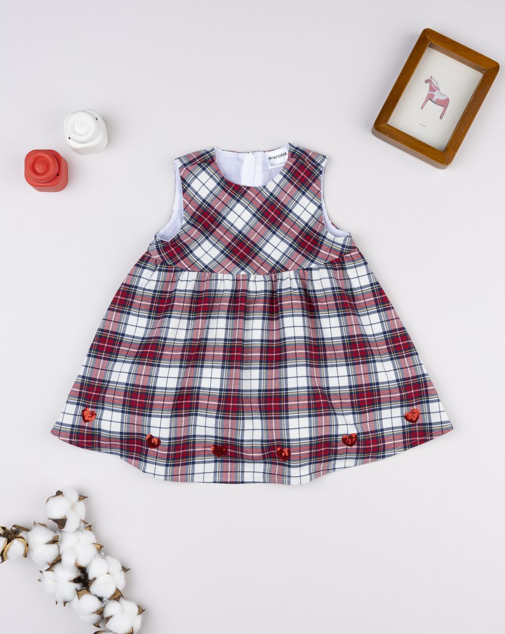 βρεφικό φόρεμα καρό με καρδούλες classic για κορίτσι