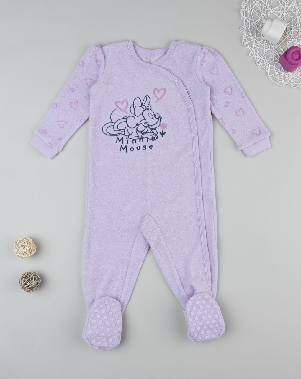 βρεφική πιτζάμα ολόσωμη fleece λιλά minnie για κορίτσι