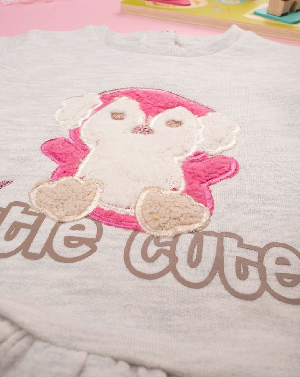 βρεφική μπλούζα φούτερ μπεζ little cute για κορίτσι - Prénatal