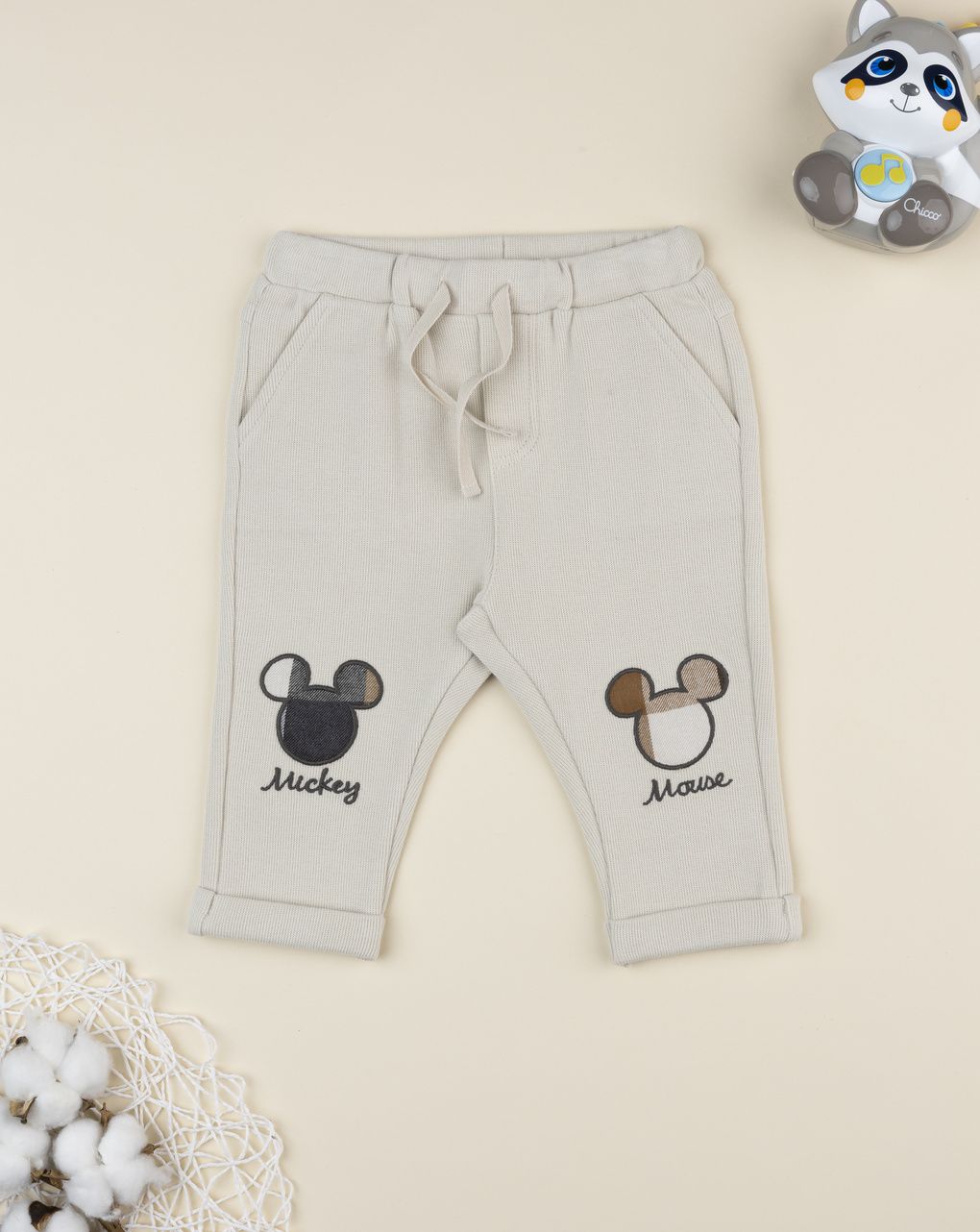 βρεφικό παντελόνι φούτερ μπεζ mickey για αγόρι - Prénatal
