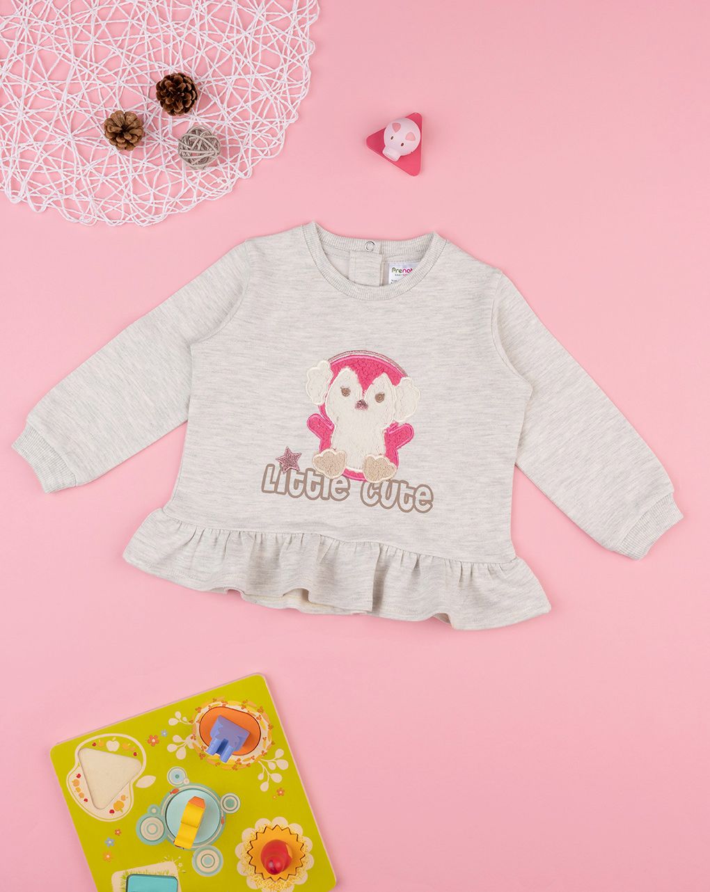 βρεφική μπλούζα φούτερ μπεζ little cute για κορίτσι