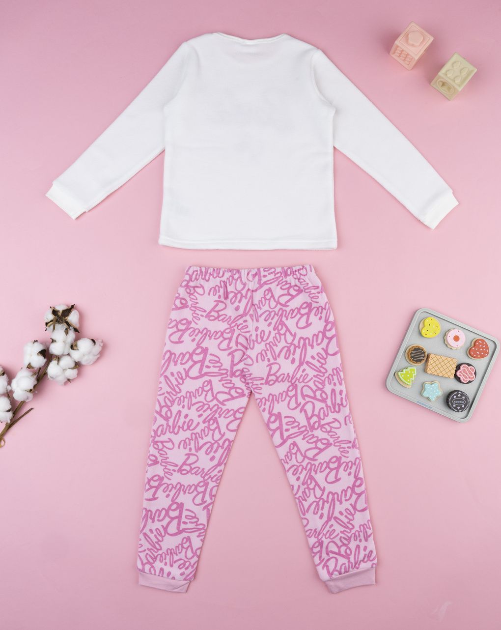 παιδική πιτζάμα fleece λευκή/ροζ barbie για κορίτσι - Prénatal