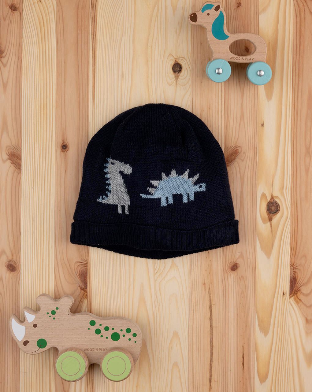 βρεφικό σκουφάκι μπλε με δεινόσαυρους για αγόρι