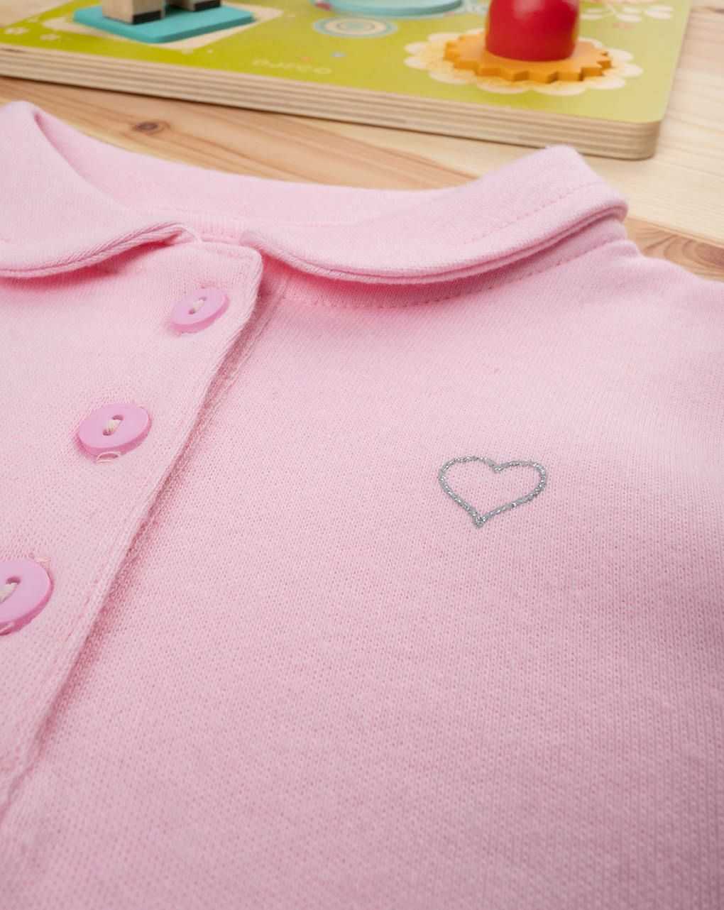 βρεφική μπλούζα πόλο ροζ με καρδιά για κορίτσι - Prénatal
