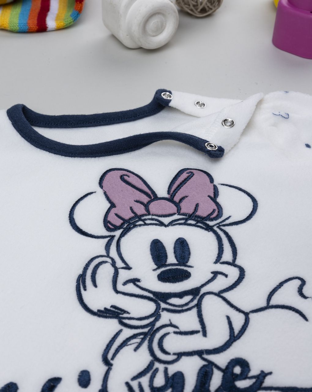 βρεφική πιτζάμα fleece λευκή/μπλε minnie για κορίτσι - Prénatal
