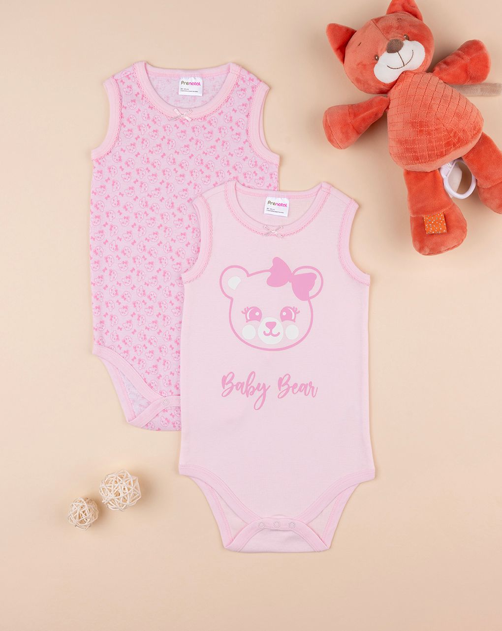 βρεφικά κορμάκια ροζ με αρκουδάκια πακέτο x2 για κορίτσι