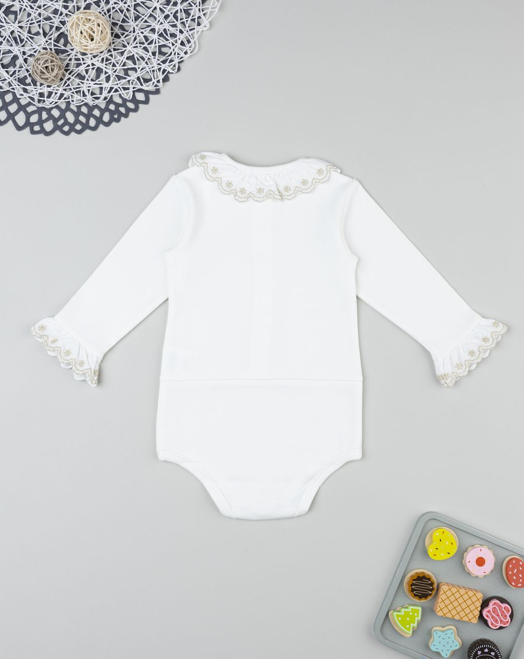 βρεφικό κορμάκι λευκό με κεντήματα για κορίτσι - Prénatal