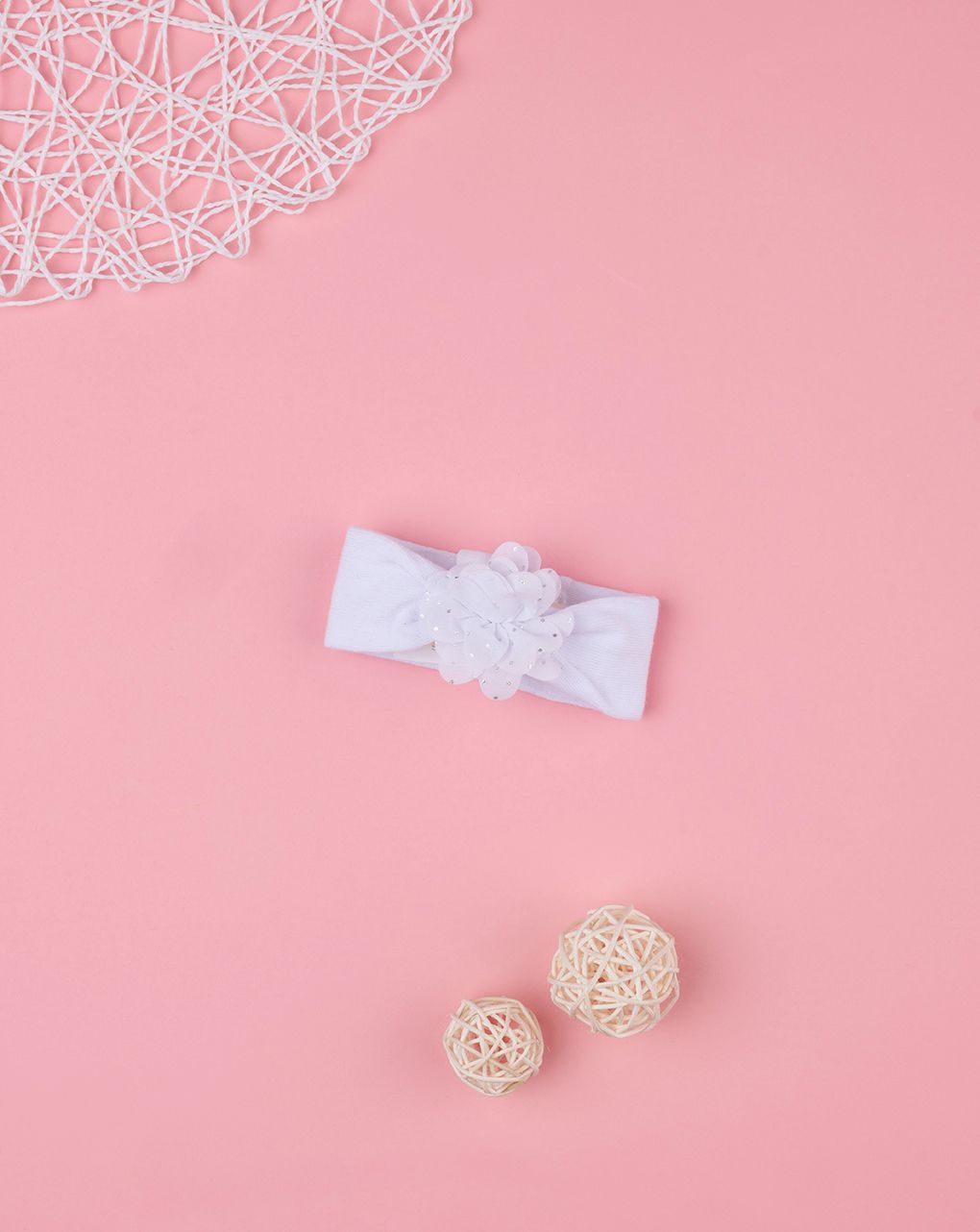 βρεφική κορδέλα μαλλιών λευκή με λουλούδι για κορίτσι