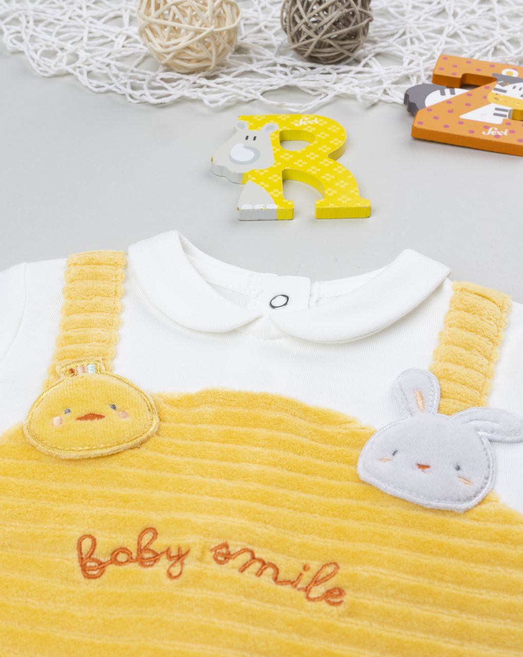 βρεφικό φορμάκι βελουτέ κίτρινο baby smile για αγόρι - Prénatal