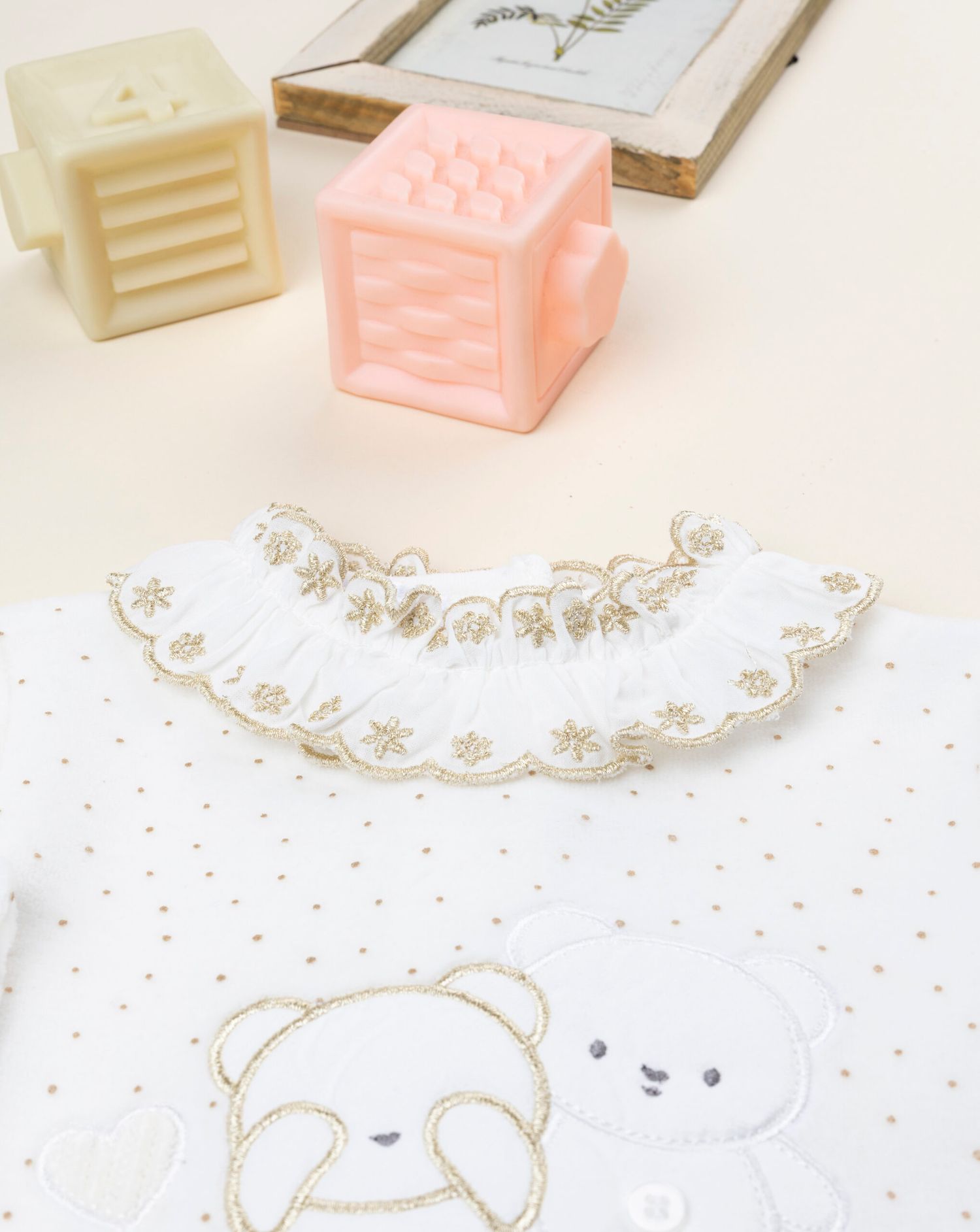 βρεφικό φορμάκι σενίλ λευκό με αρκουδάκια για κορίτσι - Prénatal