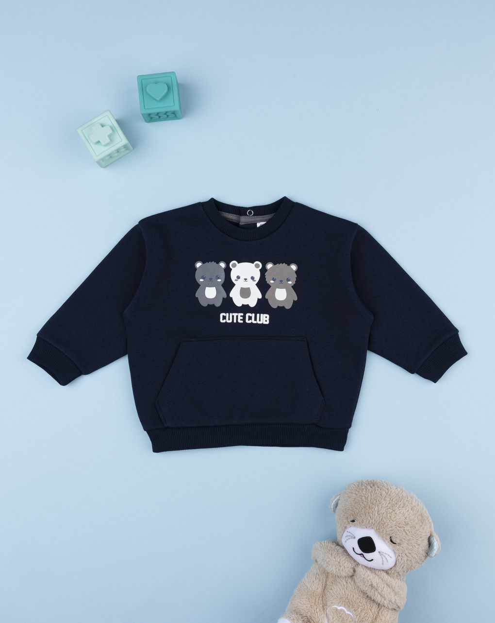 βρεφική μπλούζα φούτερ μπλε cute club για αγόρι - Prénatal