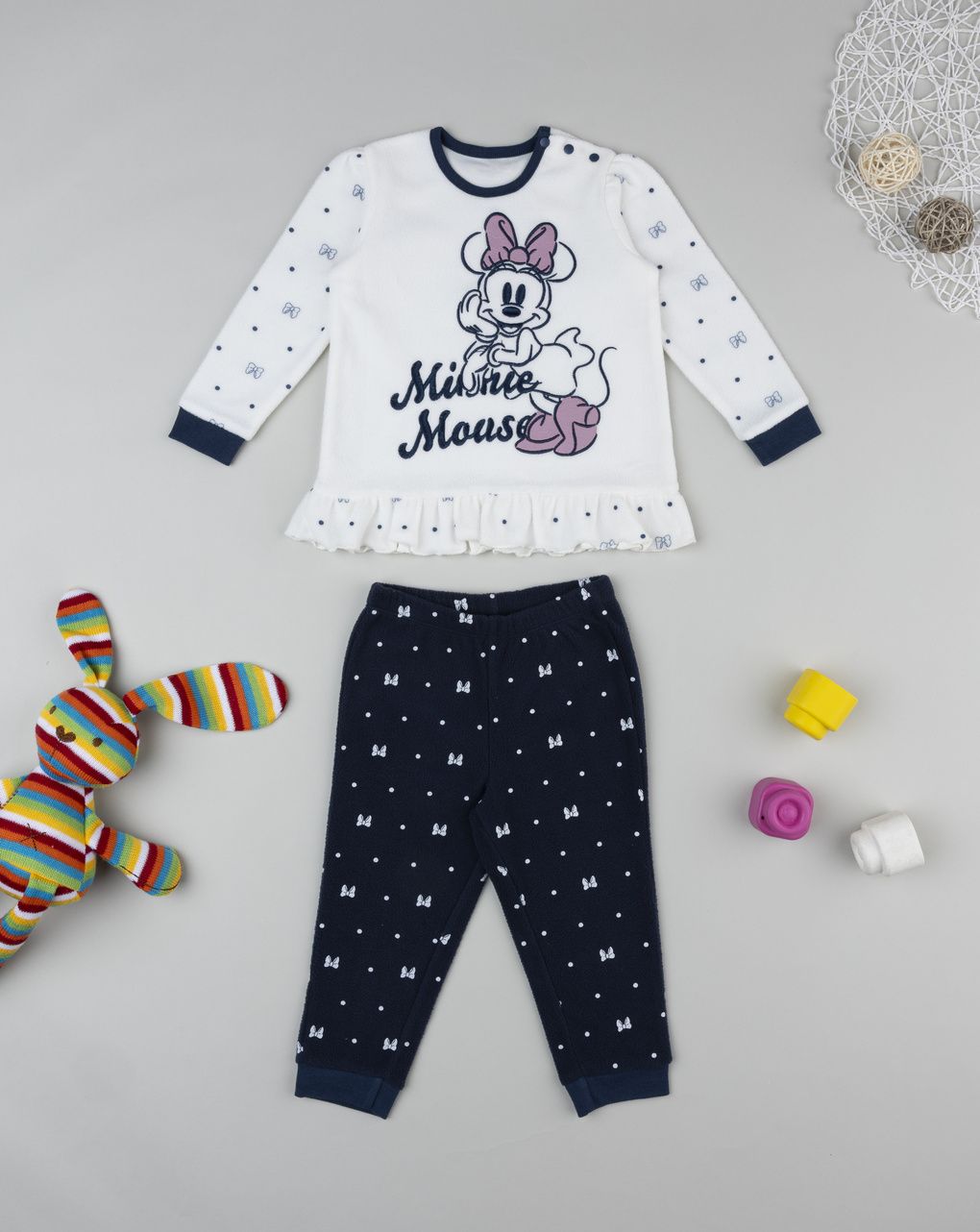βρεφική πιτζάμα fleece λευκή/μπλε minnie για κορίτσι