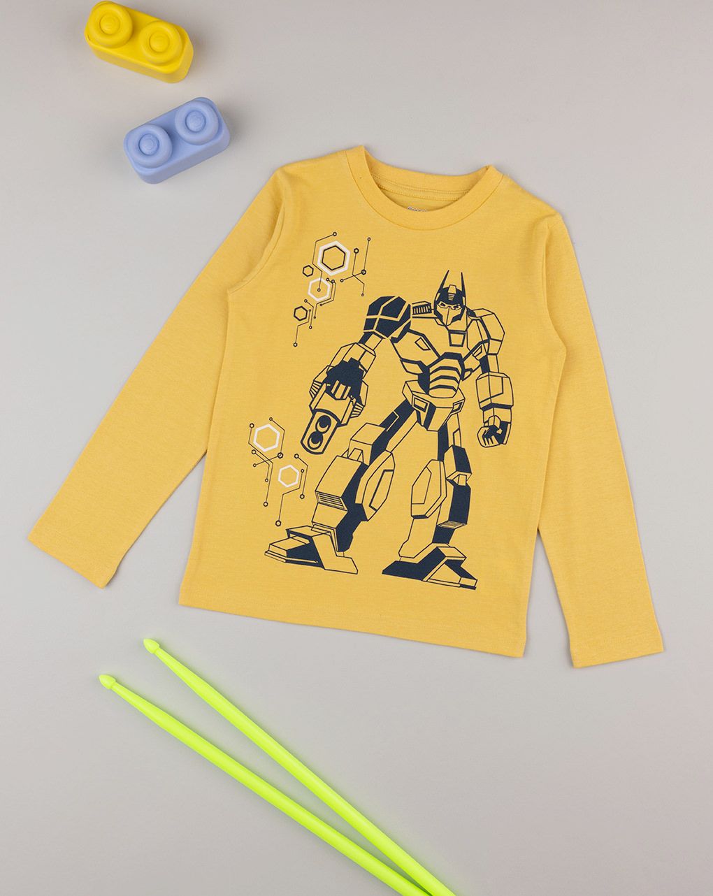 παιδική μπλούζα κίτρινη με ρομπότ για αγόρι