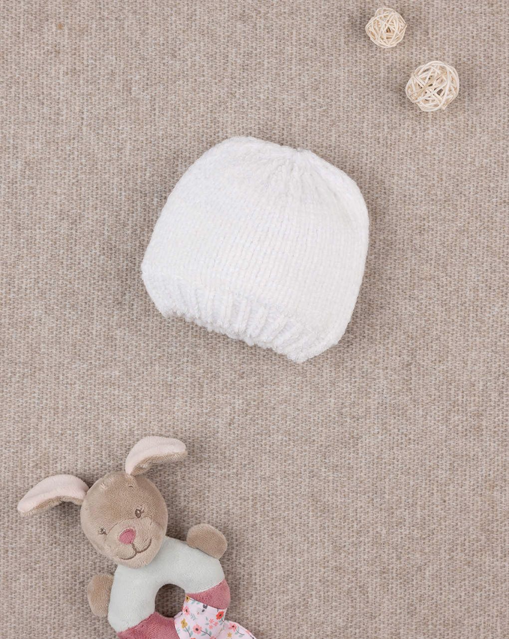 βρεφικό σκουφάκι σενίλ λευκό για κορίτσι - Prénatal